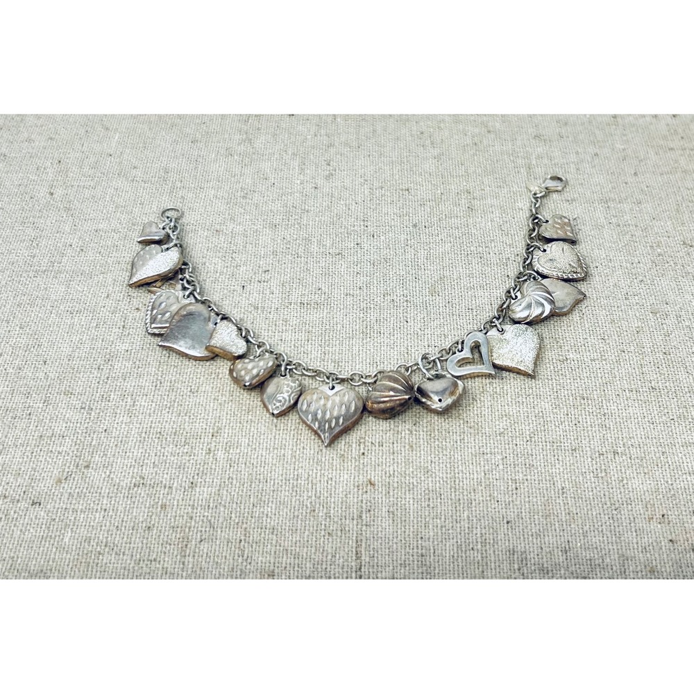 Vintage Mauritius Vintage JCM Sterling Silver Puffy Multi Heart Charm Bracelet